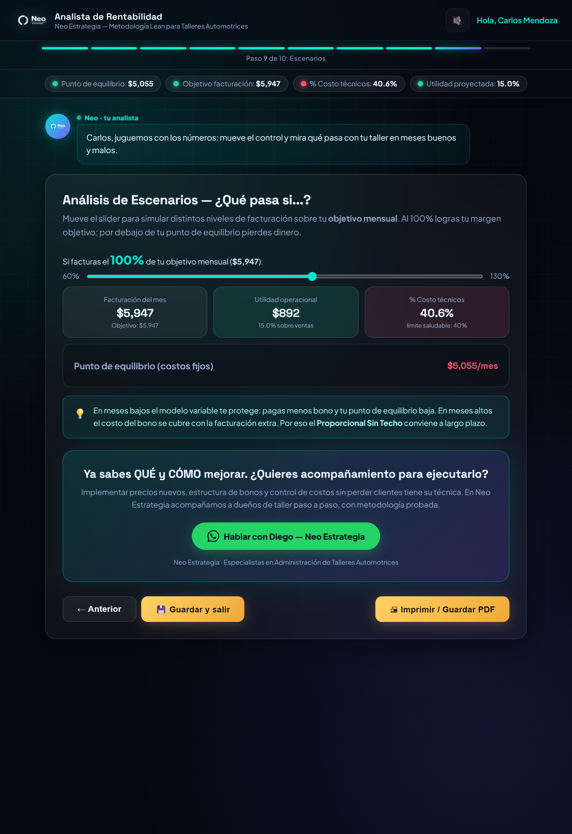 Simulador de escenarios — Analista de Rentabilidad